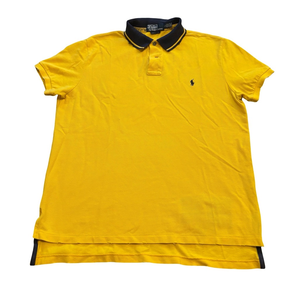 Polo Ralph Lauren Mens Yellow R51 Graphic Custom Fit Polo Shirt Large Distressed